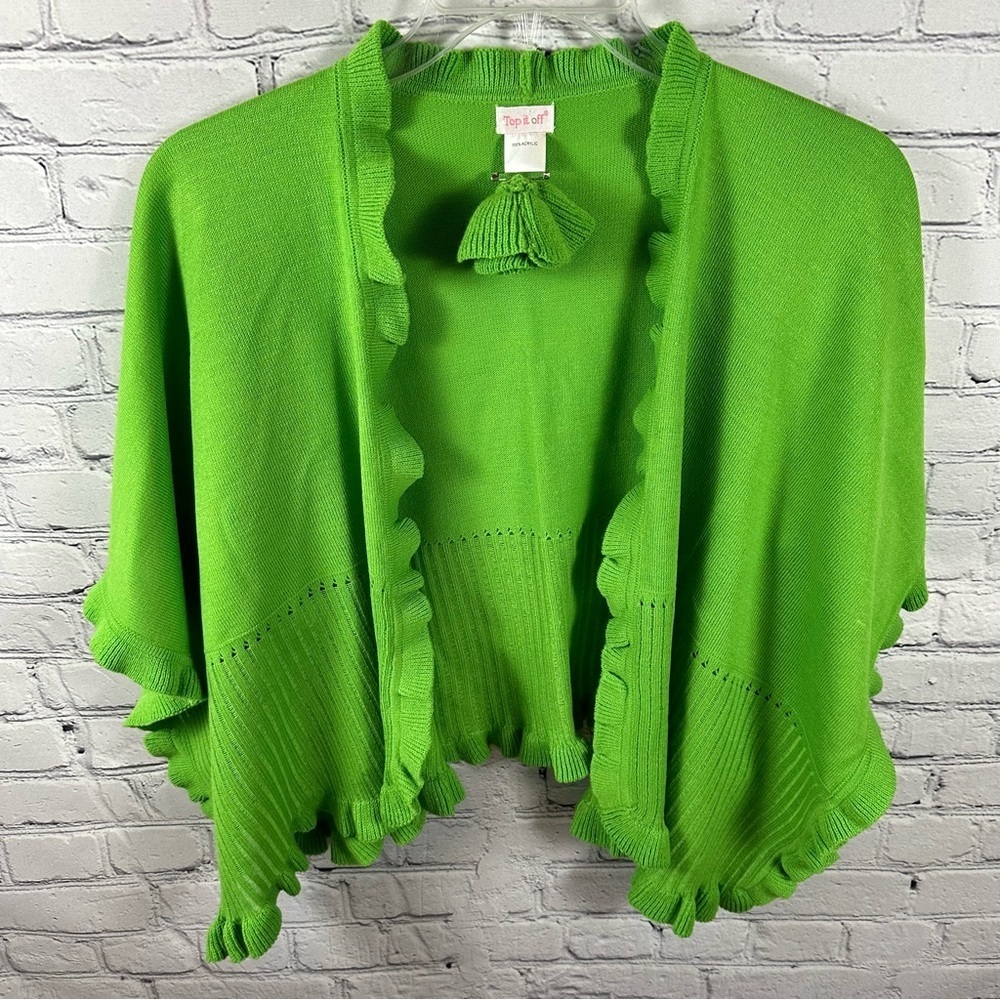 Top It Off Women’s Wrap Ponch Shawl Holiday Jacket Bright Green One Size